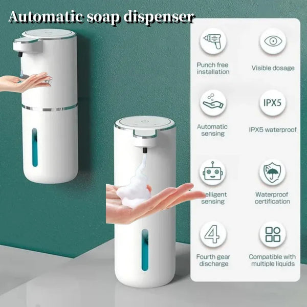 Dispenser de Sabão Automático com Sensor de 380ML - Sem Contato e Recarregável via USB para uma Lavagem das Mãos Conveniente